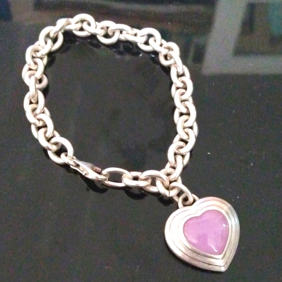 Jewelry - Vintage Thailand .925 Sterling Purple Quartz Heart Pendant Link Chain